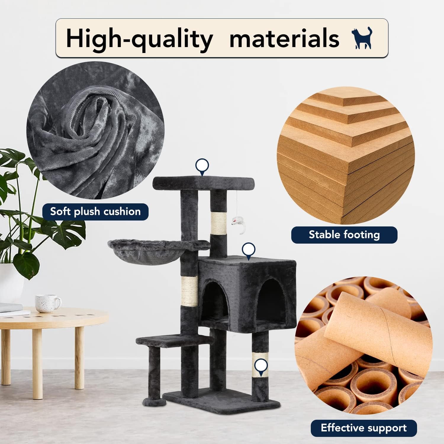 BestPet Cat Tree 37" Tall Cat Tower Kitten with Scratching Posts and Perches Indoor Activity Center for Cats (Light Gray)