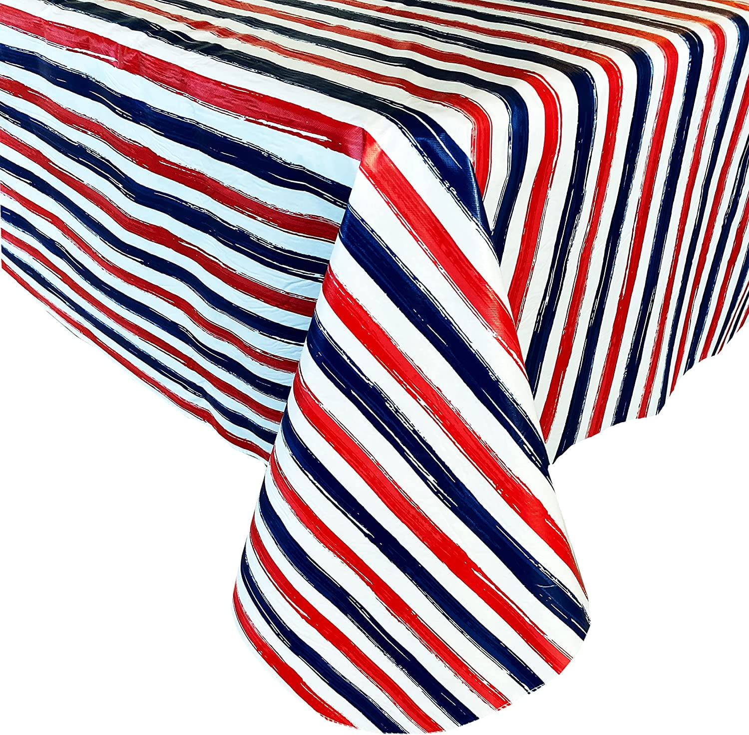 Colorful Vinyl Tablecloth w Flannel Backing 4th of July Stars Stripes 60" x 102" 