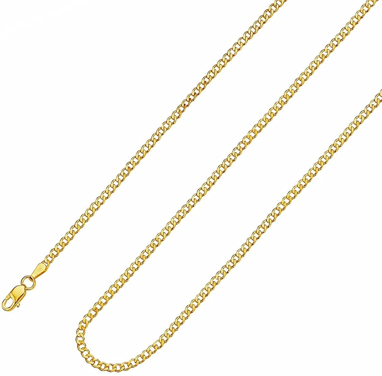 14K Solid Real Gold Unisex Italian Cuban Curb Link Chain Necklace Choker- 14K Necklaces, 14 Karat Gold Chain, 16" 18" 20" 24" 30"