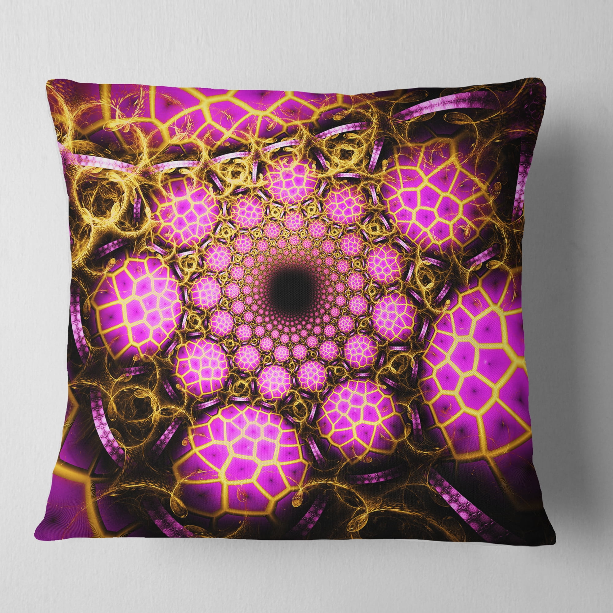 Designart 16" x 16" Abstract Purple Fractal and Flower Polyester Throw Pillow
