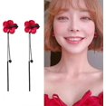thumbnail image 3 of UBIUO Boho Unique Long Tassel Flower Dangle Earrings Matte Metal Floral Drop Stud Earrings Statement Bar Ear Drop for Women, 3 of 5