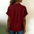 thumbnail image 6 of Dweltoz Linen Shirts for Women Button Down Casual T-Shirts Loose Fit Blouses Business Work Solid V Neck Outfits with Pockets,Red L, 6 of 6