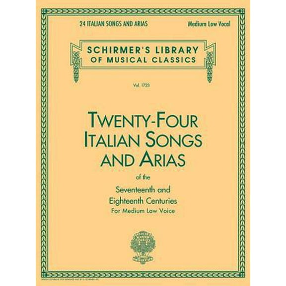Pre-Owned Twenty-Four Italian Songs and Arias for Medium Low Voice Classical Vocal Sheet Music with Piano (Paperback) by Hal Leonard Corp (Creator)