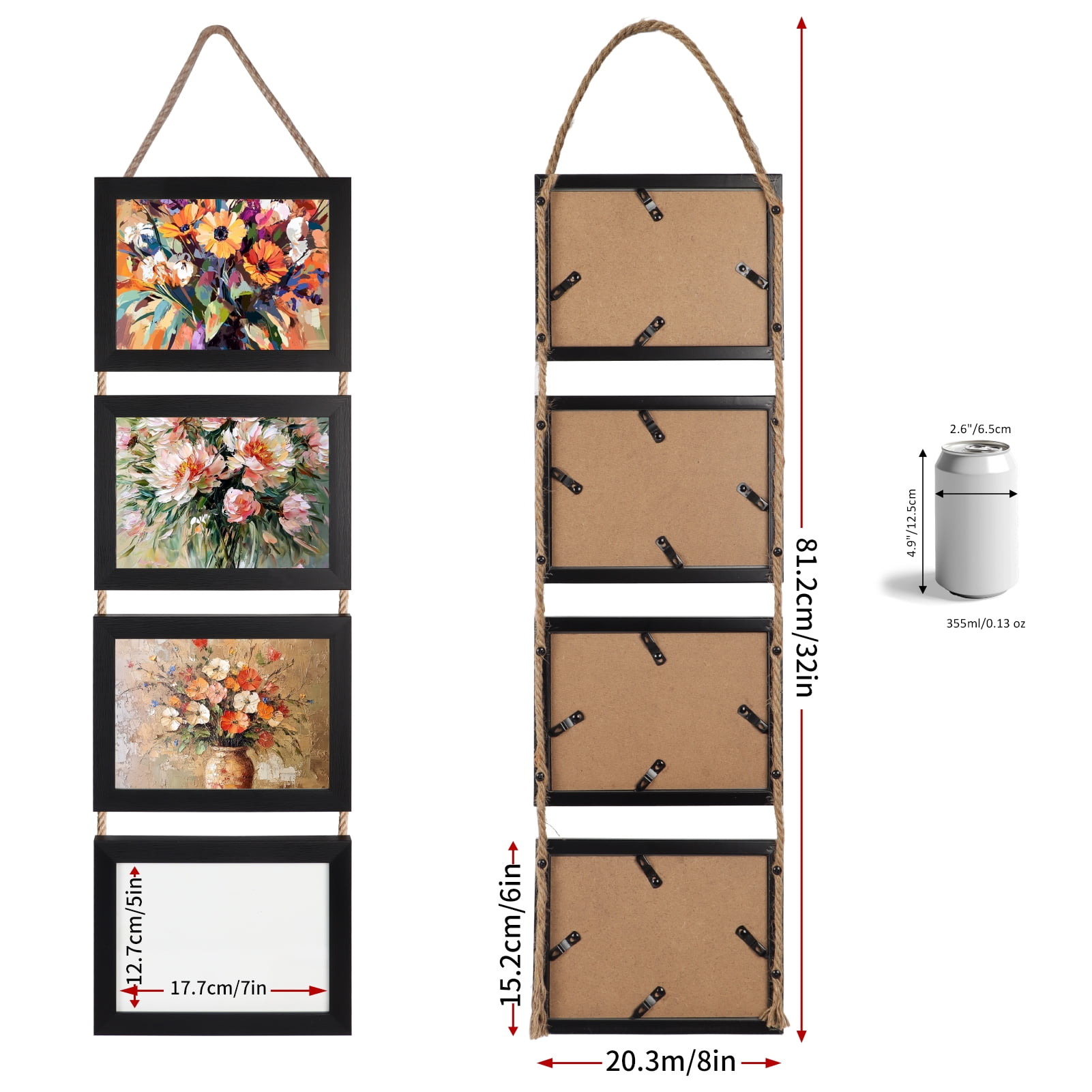 5x7 Picture Frames Collage Set of 2, Black 8 Opening Horizontal Frame for Wall Decor, Gifts for Mom Grandma Women