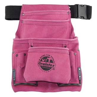 Graintex SS2293 5-Pocket Nail & Tool Pouch – Purple Suede Leather With 2” Web Belt, Heavy Duty For Electricians, Plumbers, Handymen