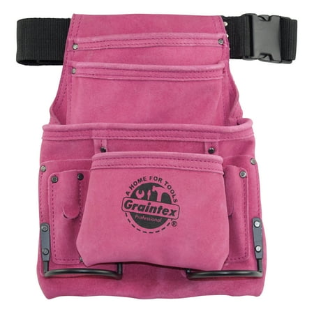 UPC: 0819972021865 | Graintex 10 Pocket Nail & Tool Pouch Pink Color Suede Leather with 2â€ Webbing Belt for Constructors  Electricians  Plumbers  Handymen