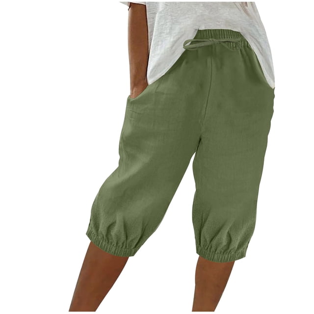 Yuyuzo Womens Summer Shorts Drawstring High Waisted Knee Length Shorts Loose Fitted Cinch Bottom Shorts
