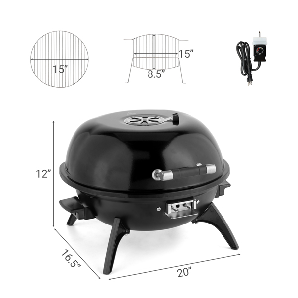 Alvantor 1600W Portable Electric BBQ Grill, Indoor Outdoor Countertop Grill with Warming Rack, Black
