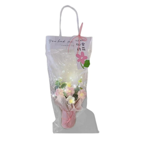 Ramo de flores de ganchillo con luces, flores artificiales para tejer, Día , Día de Acción de Gracias, Festival del Día de la Madre Rosa