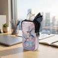 thumbnail image 7 of SEANATIVE Double Glasses Case Soft Portable 2 Compartment Eyeglass Sunglasses Pouch Portable Travel Eyewear Organizer Travel Eyeglasses Holder Bag with Zipper, Hummingbird Peach Blossom Blue Pink, 7 of 7