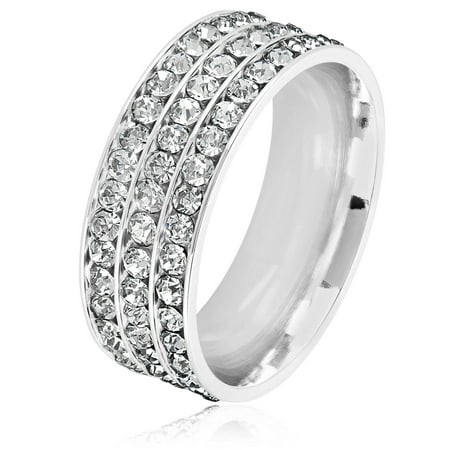 - Triple Eternity Crystal Stainless Steel Comfort Fit Ring (8mm)