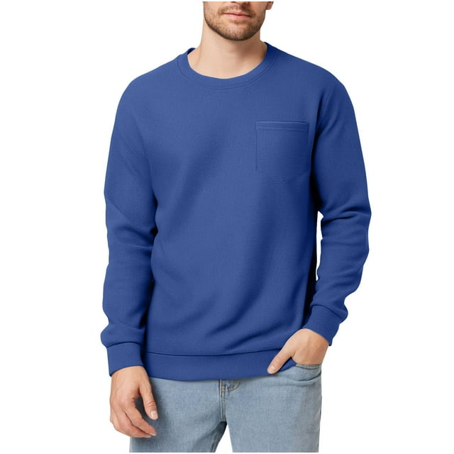 Floleo Haut Décontracté à Manches Longues pour Hommes, Col Rond, Couleur Unie, Confortable, Doux, Rafraîchissant, Respirant, Adapté pour les Week-Ends, les Rendez-Vous, les Vacances et Toutes les Saisons (Bleu, 3TG)