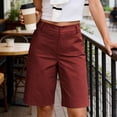thumbnail image 3 of Zpzdpjkx Women's High Waist Stretch Bermuda Shorts, Casual Solid Twill Knee-Length Shorts with Pockets, 3 of 10