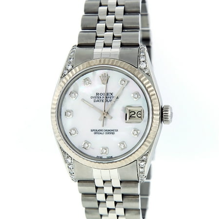 Rolex Mother Of Pearl Bracelet - Pre-Owned Rolex Mens Datejust Steel & White Gold Mother of Pearl Diamond Watch 16014 Jubilee