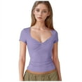 thumbnail image 7 of JIAYUE Women's T-Shirts Sexy Front V Neck Double Lined Short Sleeve Solid Color Slim Fit Crop Tee Leisure Female Tops, 7 of 7