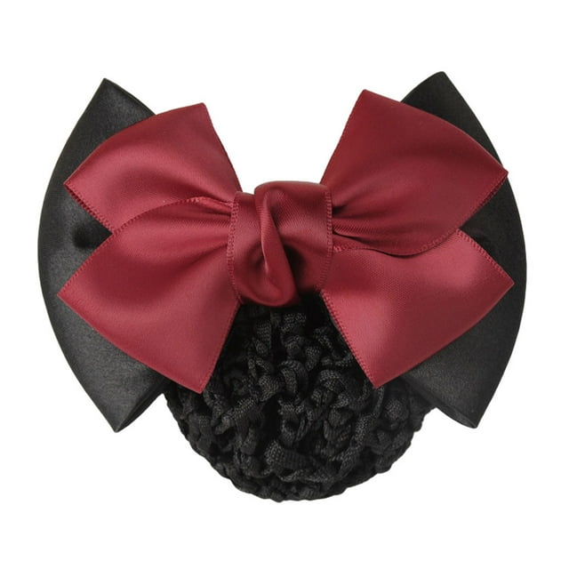 keepw Easy To Wear Elastic Hair Nets For Fashionable Hairstyles Wide Application Bow Work Hair Clips Two Bows-red 1Set