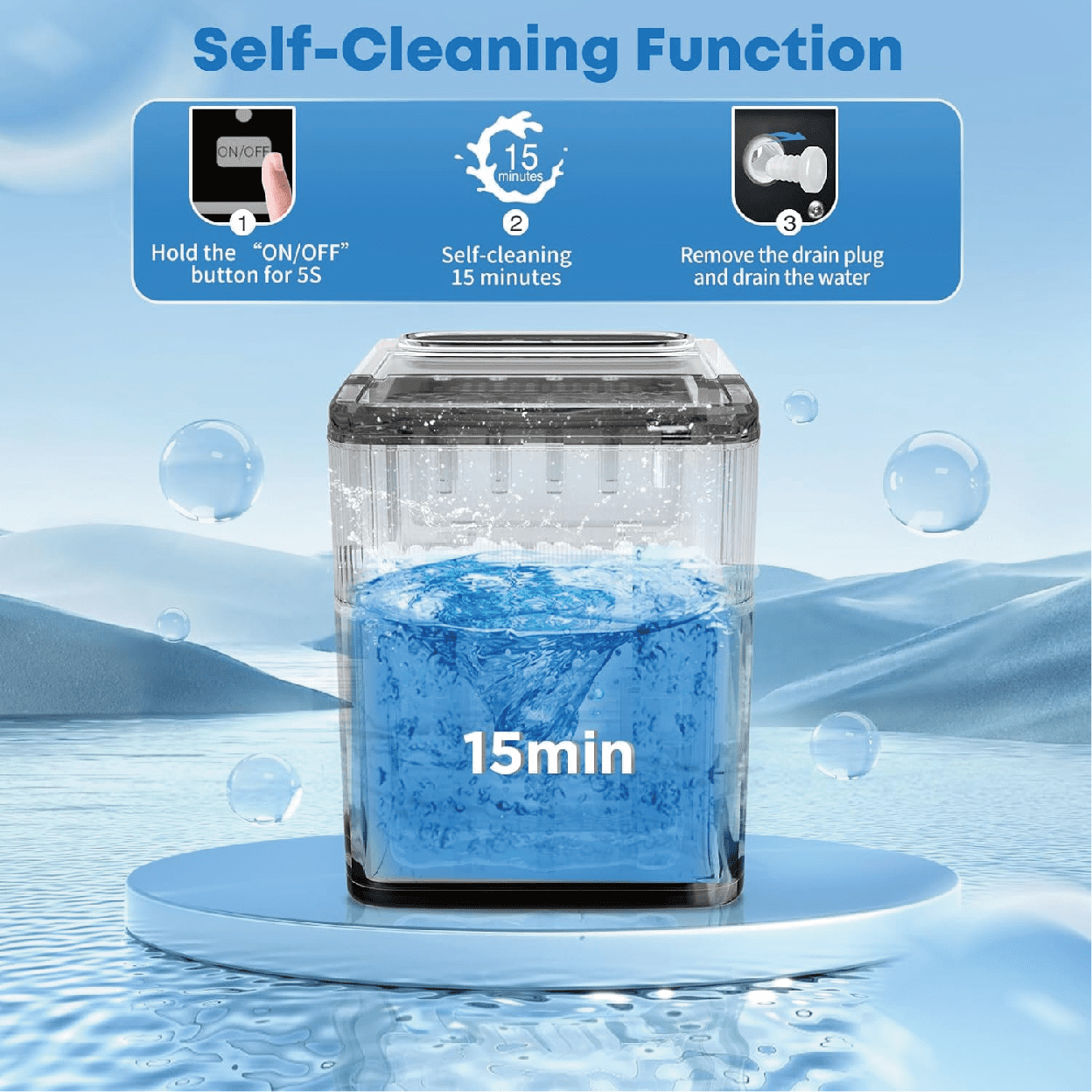 ROSQZER Ice making machines,Countertop Ice Maker Machine with Handle, 26lbs Per Day, 9 Ice Cubes Ready in 6 Mins, Auto-Cleaning Portable Ice Maker with Basket and Scoop (White)