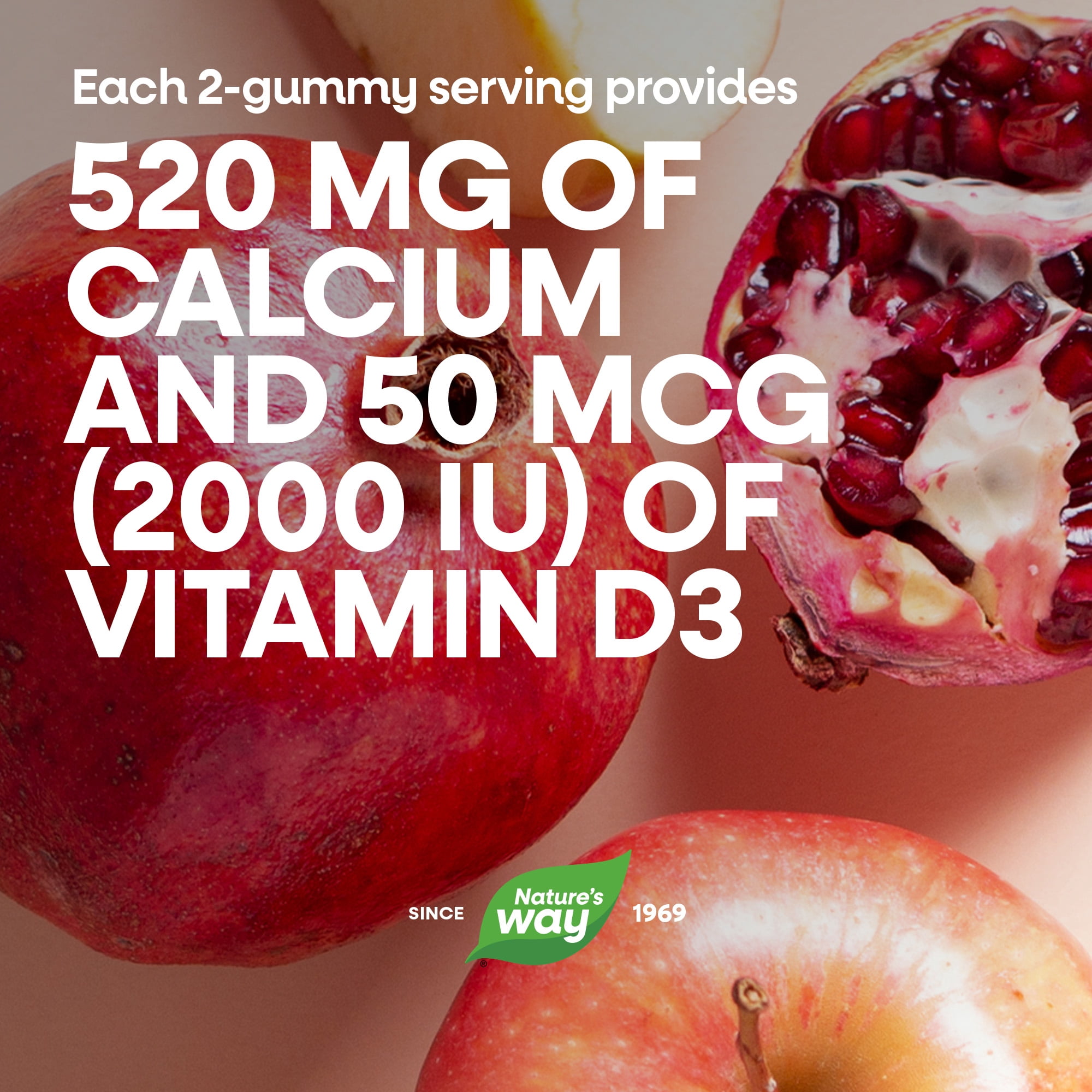 (2 pack) Nature's Way Alive! Calcium & Vitamin D3 Gummies, Strawberry & Raspberry-Lemonade Flavored, 60 Count