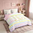 thumbnail image 2 of meiyoeat Glitter L Initial Full Size Bedding Sets for Girls Kids, Rainbow Stripe Monogram Full Size Bed in a Bag, Gold Pastel, Pink Reversible, 7pcs, 2 of 6