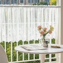 EFINNY White Lace Short Curtain for Kitchen Window Jacquard Floral Sheer Curtain Valance for Small Window Rod Pocket Top Tulle 1 Piece