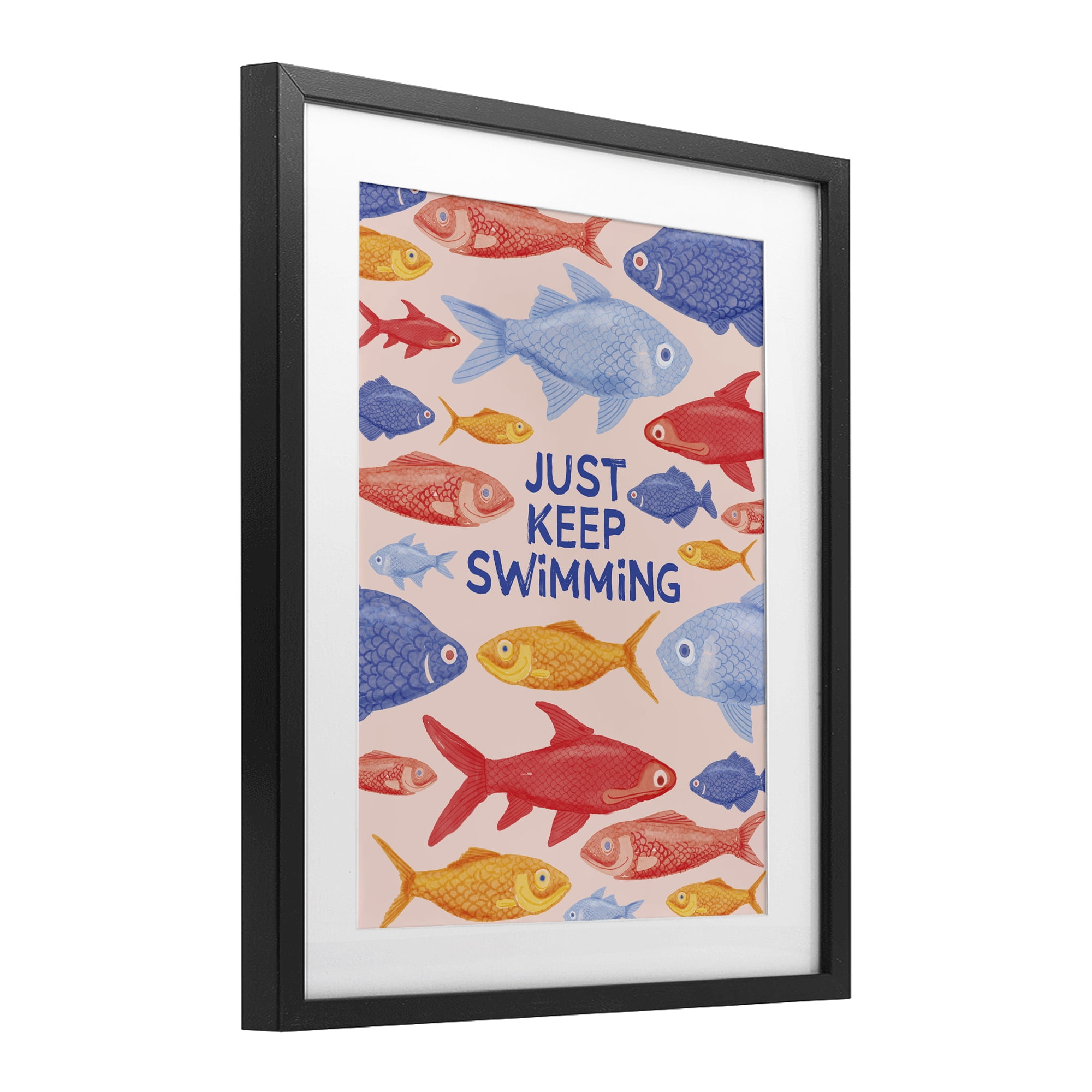 Stupell Industries Just Keep Swimming Fish Black Framed Print Under Glass, design by The Paper Curator