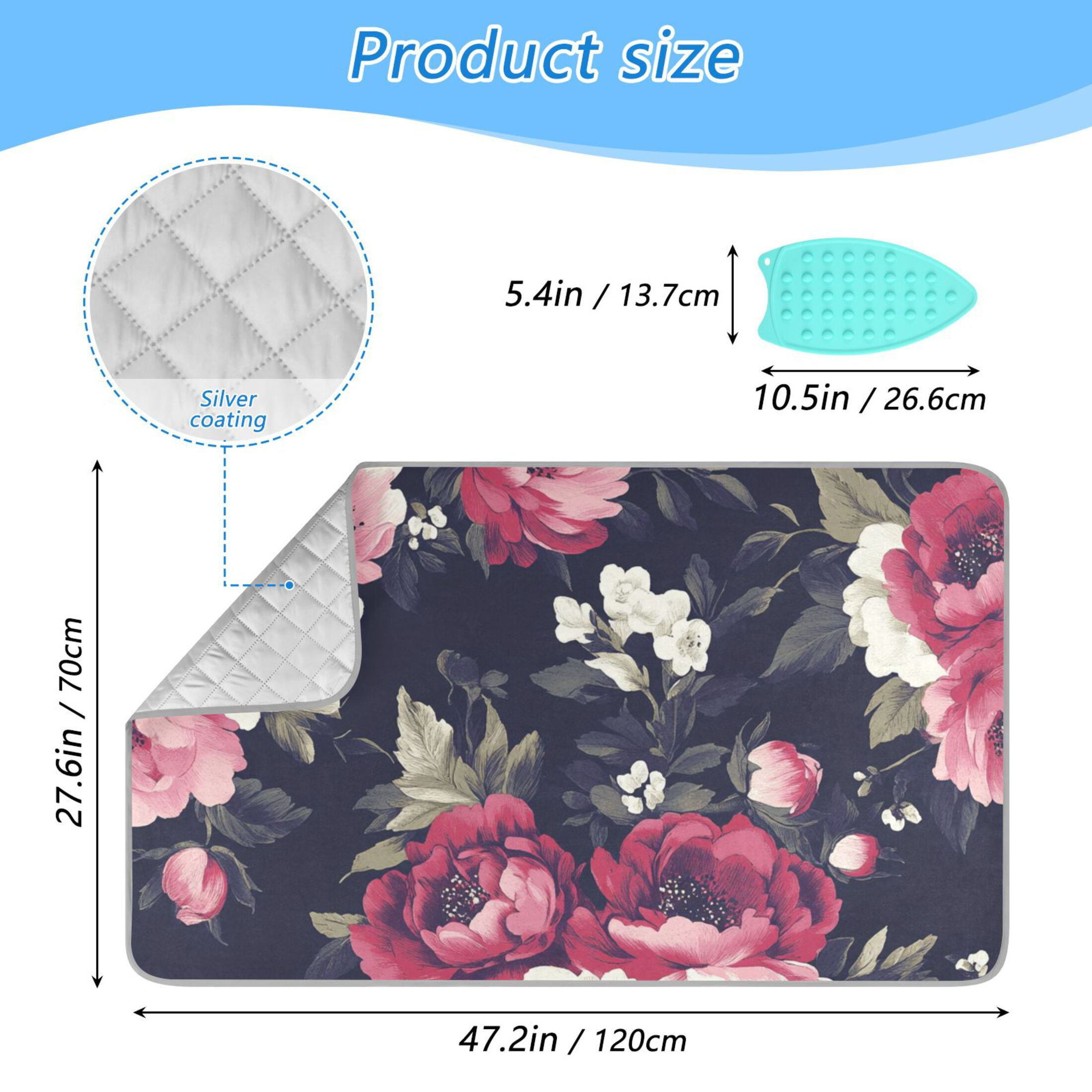 Vintage Pink and White Flowers Ironing Mat Blanket for Table Top Travel Portable Ironing Board Pad 47.2x27.6 Inch