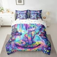 thumbnail image 2 of Feelyou Hippie Neon Cat Bedding Comforter Set 7 Pieces for Kids, Fairy Tale Waterfall Full Bedding Set, Kawaii Cartoon Animal Reversible Fitted Sheet Flat Sheet, Luxury Bedroom Decor, 2 of 7