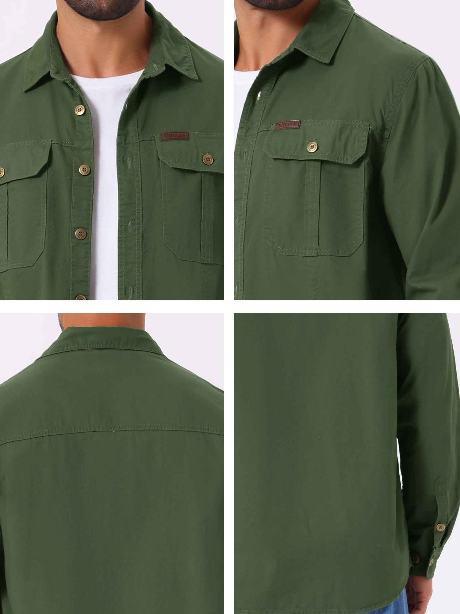 DARING DIVA Men's Casual Workwear Long Sleeve Button Down Hiking Shirts S Olive Green