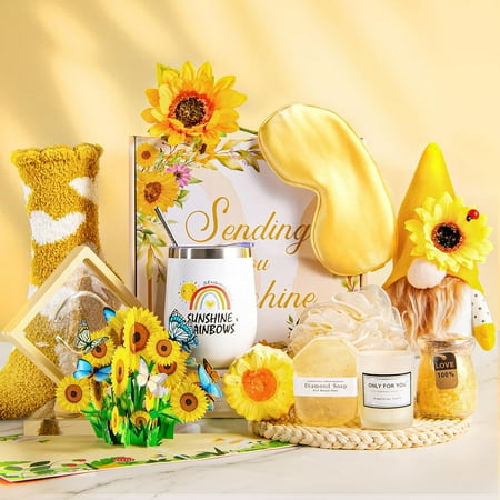 iTi Direct Sunshine Sunflower Care Package Spa Gift Basket, Medium, Yellow, 13 Count