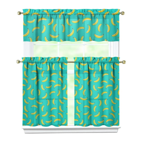 Kitchen Curtains 36 Inch Short - 3 Panel Set Banana Print, Rod Pocket Window Curtains 100% Polyester, Tropical Fruit Valance for Farmhouse, Cafe, Living Room, Bedroom, Easy Wash