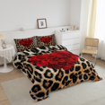 thumbnail image 2 of Leopard Print Comforter Set for Adult Women,Southwest African Big Cat Cheetah Skin Down Comforter King,Tropical Woodland Animals Bedding,Romantic Red Rose Duvet Insert, 2 of 5