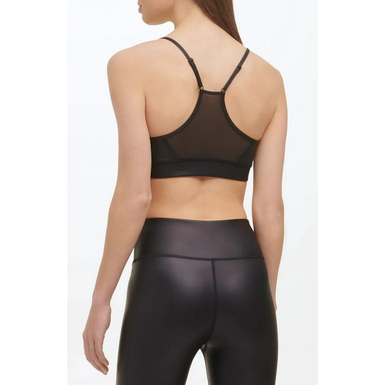 DKNY Women's Athleather Faux Leather Sports Bra Black Size X-Large