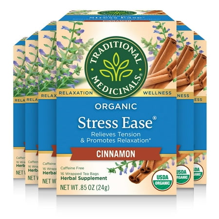 Traditional Medicinals Stress Ease Organic Cinnamon Wrapped Tea Bags, 16 count, .85 oz, 6 pack