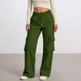 thumbnail image 2 of dGslk Women High Waist Cargo Pants Loose Fit Drawstring Waist Casual Trousers with Multiple Pockets for Daily Wear Travel Work Army Green L, 2 of 2