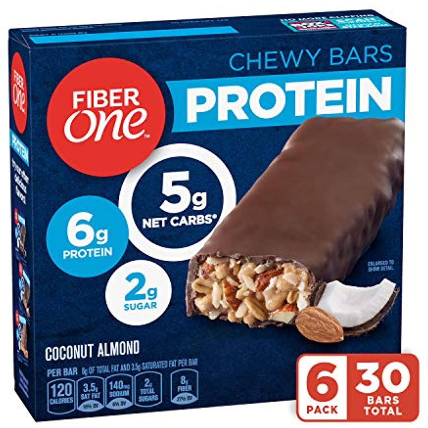 Fiber One Protein Bar, Coconut Almond Chewy Bars, 5 Ct (Pack Of 6
