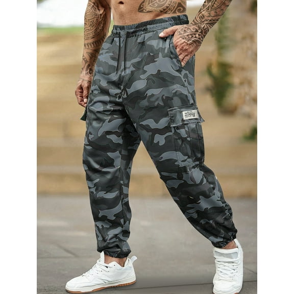 Men's Camouflage Pants Casual Military Army Combat Cargo Pants Leg-Bound Tapered Pants Multi-Pocket Drawstring Waist