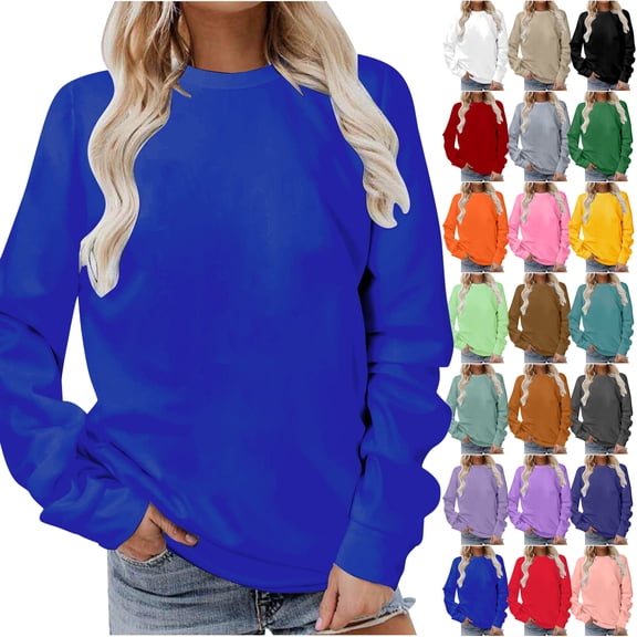 YOIAVAIOY Solid Sweatshirt for Women 2026 Fall Crewneck Long Sleeve Pullover Tops Lightweight Casual Workout Shirt Blue M