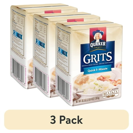 (3 pack) Quaker Quick-5 Minute Grits Enriched White Hominy Corn, 36.8 oz Paper Box