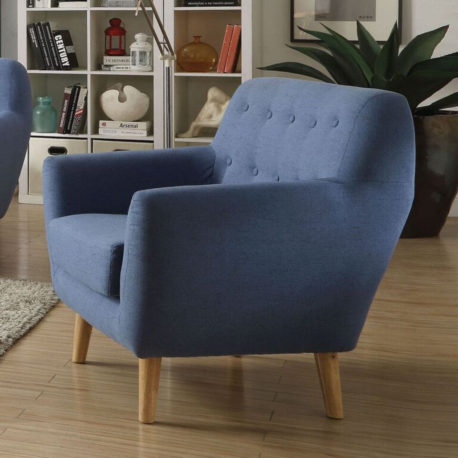 Acme Ngaio Mid Century Chair Blue Linen Walmart Com Walmart Com