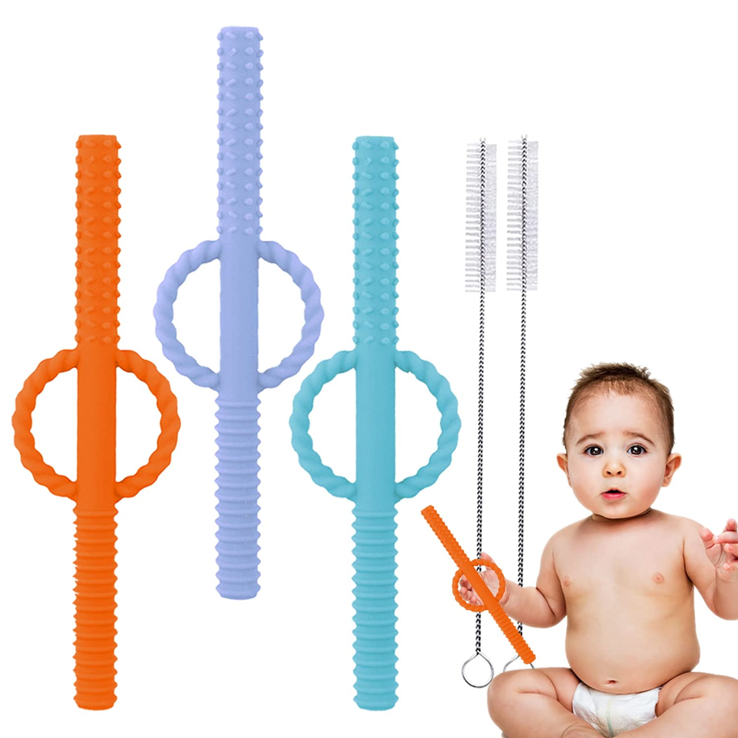 Baby Hollow Teether Tubes,Teething Straws for Babies 612 Months,Long