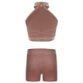 thumbnail image 2 of Doomiva Kids Girls 2 Pieces Gymnastics Dance Outfits Shiny Halter Crop Vest with Booty Shorts Athletic Clothes Set Dusty Pink 14, 2 of 5