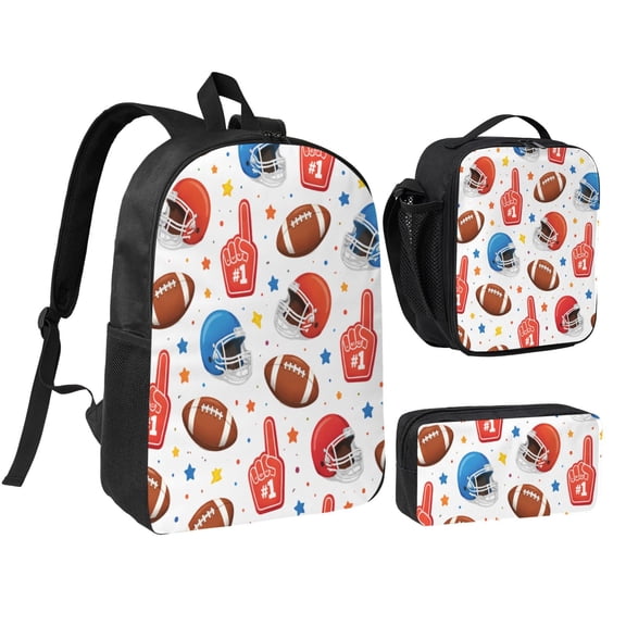 American Football Pattern Backpack Set 3pc ,Backpack with Lunch Bag and Bag 17 Inch