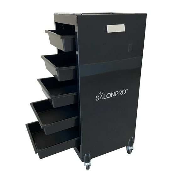 SalonPro 5-Drawer Styling Cabinet  Trolley – Gloss Black with Rolling Wheels