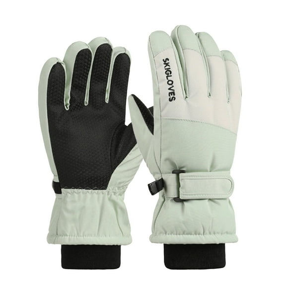 Povozer Kids Winter Snow Ski Gloves Children Snowboard Gloves for Boys Girls(Green,6-12Y)