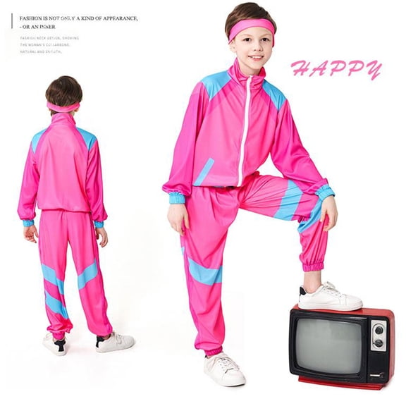 Grblisyd 80s Outfit for Kids Retro 90s Tracksuit Disco Boys Girls Hip Hop Dance Clothes Unisex Patchwork Jacket Pants Sportswear