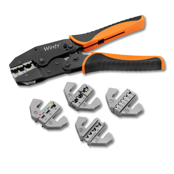 Crimping Tool Set 5 PCS by Wirefy - Ratcheting Wire Crimper Tool with  Interchangeable Dies - For Heat Shrink Connectors, Non-Insulated, Ferrule  