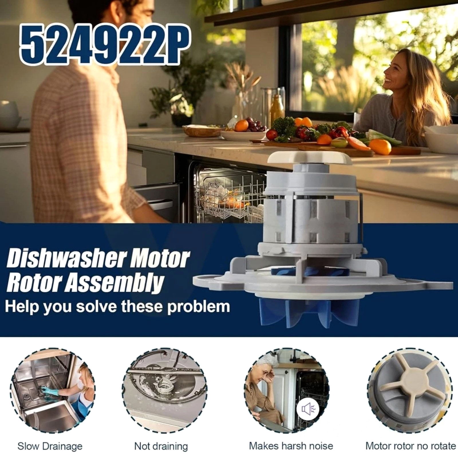 APPLAYERR 524922P FP524922P Motor Rotor Assembly Low Noise Design For Built In Dishwasher Systems