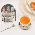 thumbnail image 3 of Yayeee 6 PCS Drink Coasters with Holder Set Woven Absorbent Round Tabletop Hot Pad, Green Snowmen, 3 of 7