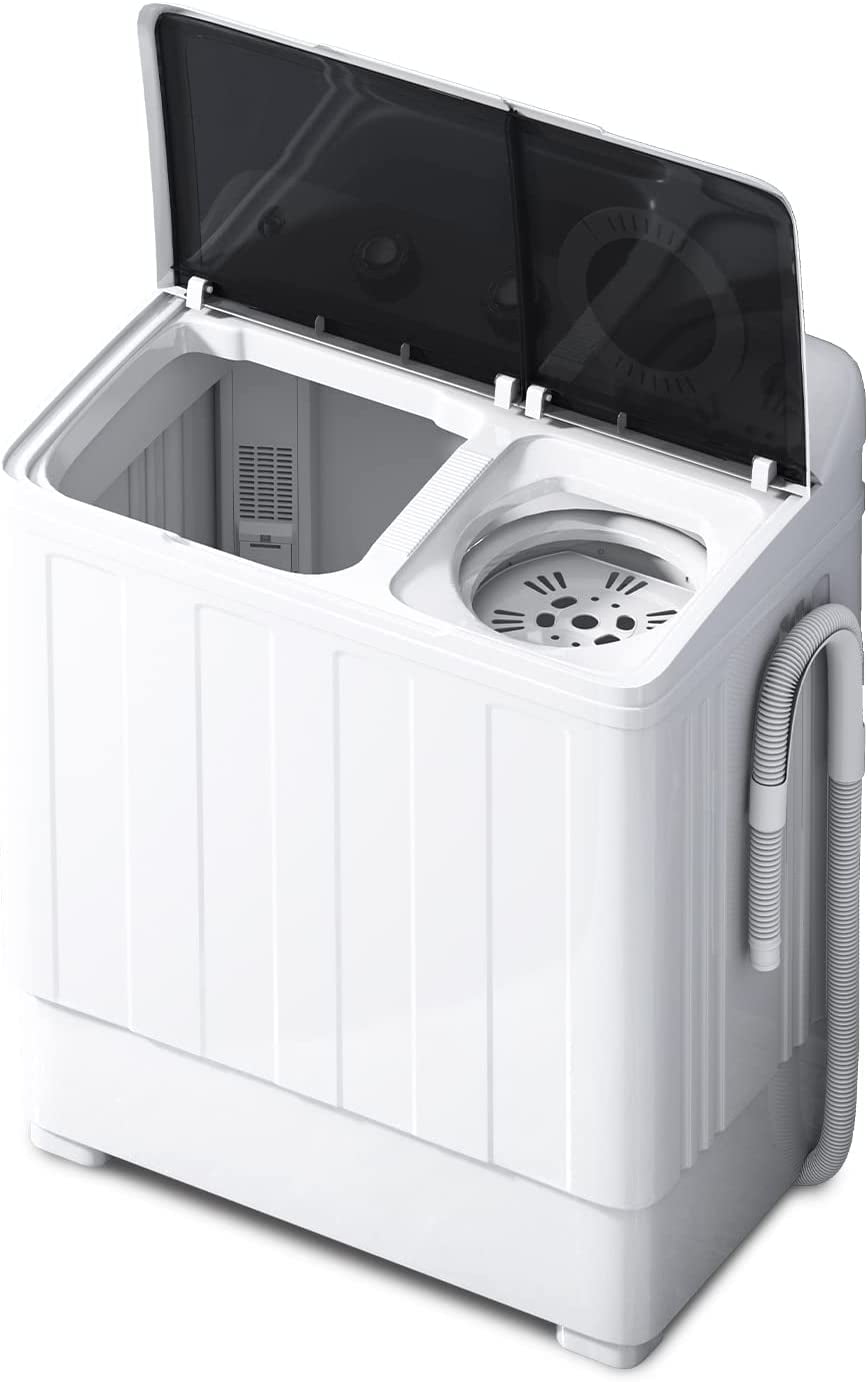 Muhub Black Twin Tub Washing Machine with Drain Pump, 2 in 1 Portable