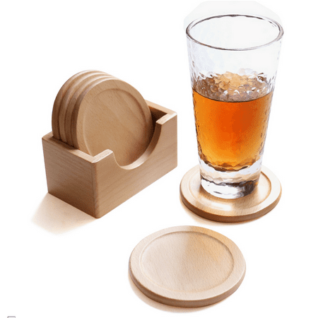 

Beech Wood Coaster 6-Piece Coaster Set Holder Included Wood Coasters Coffee Coaster Beer Coaster
